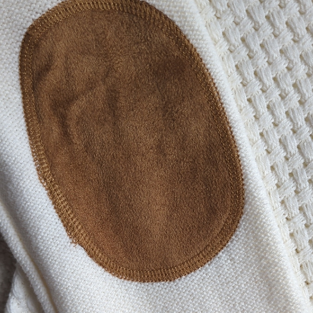 3 For $30. Elegant Cream Sweater with Brown Elbow Patches - Picture 3 of 9